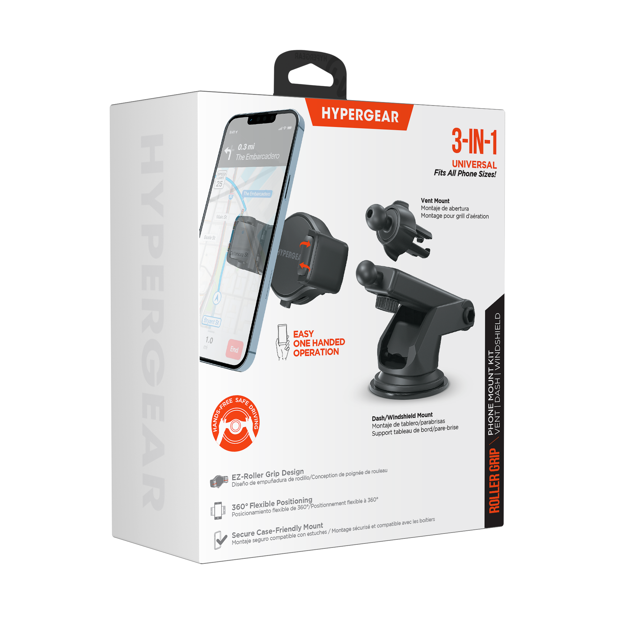 Roller Grip Phone Mount Kit | Vent + Dash + Windshield | Black