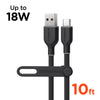 Flexi Pro USB to USB-C Soft-Touch Silicone Charge & Sync Cable | 10ft | Black