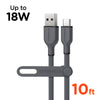 Flexi Pro USB to USB-C Soft-Touch Silicone Charge & Sync Cable | 10ft | Gray