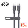 Flexi Pro USB-C to USB-C Soft-Touch Silicone Fast Charge Cable | 15ft | Gray