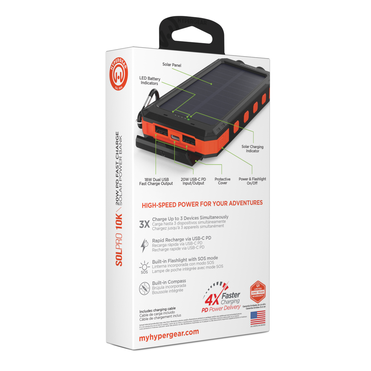 HyperGear Solar 10000mAh PD Power Bank Black HYPERGEAR