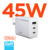 SpeedBoost 45W USB-C PD Tri-Port GaN Fast Wall Charger with PPS | White