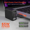 SpeedBoost 65W USB-C PD Tri-Port GaN Laptop Charger with PPS and Digital Display | Black