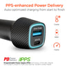 Road Runner 98W 5-Port Front & Backseat Fast Car Charger with Dual 30W USB-C PD PPS | Black