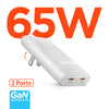 SpeedBoost 65W Dual USB-C PD Ultra-Slim GaN Laptop Charger with PPS | White