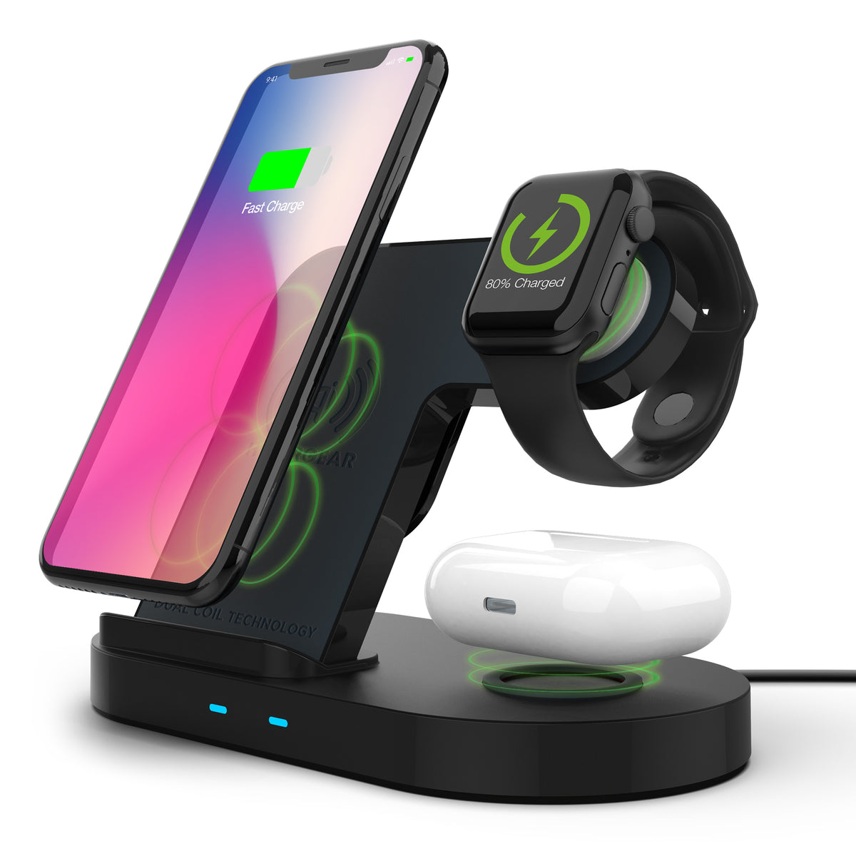 3 in 1 Wireless Charging Pad Phone Earbuds Watch Naztech