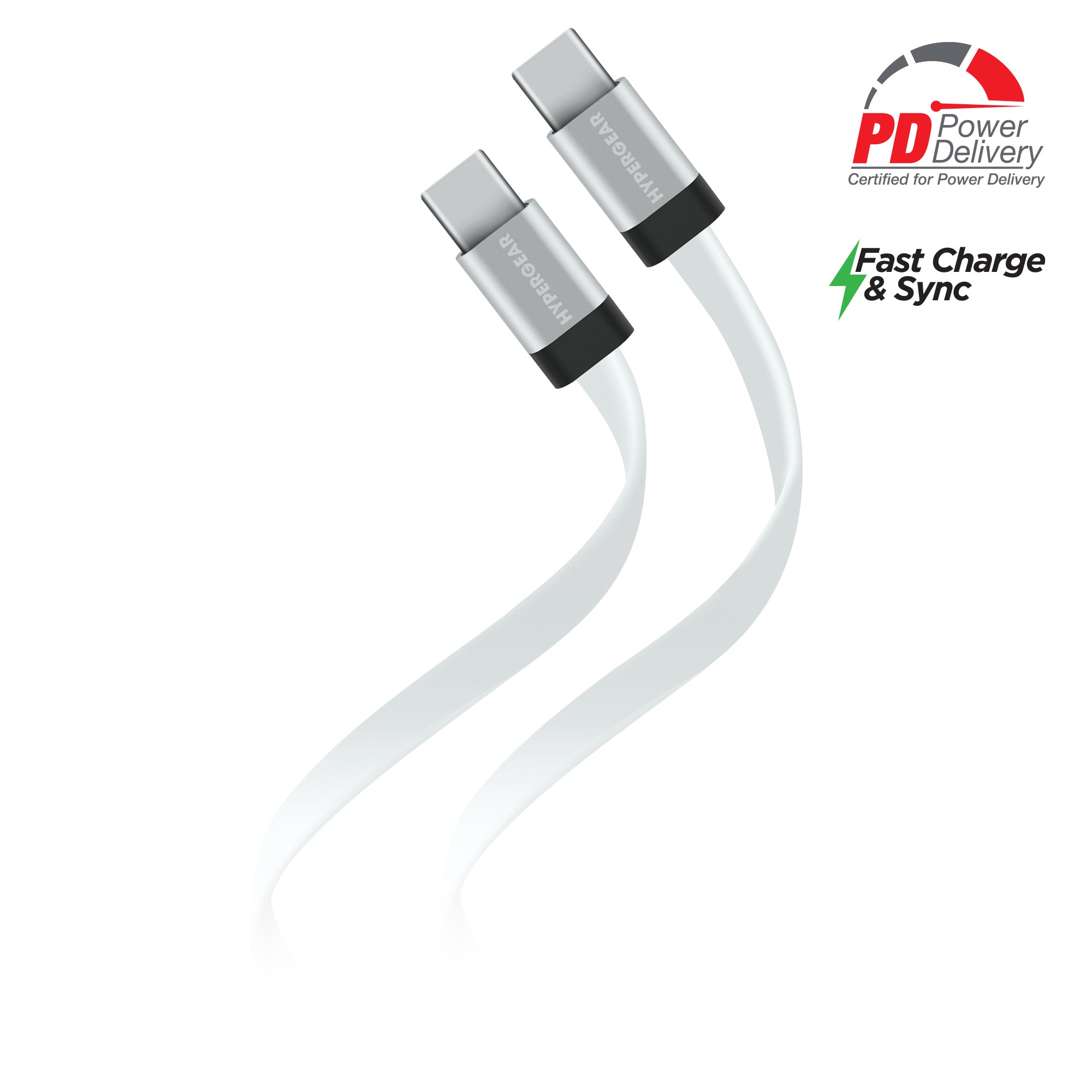 Flexi USB-C to USB-C Flat Fast Charge Cable | 6ft | White