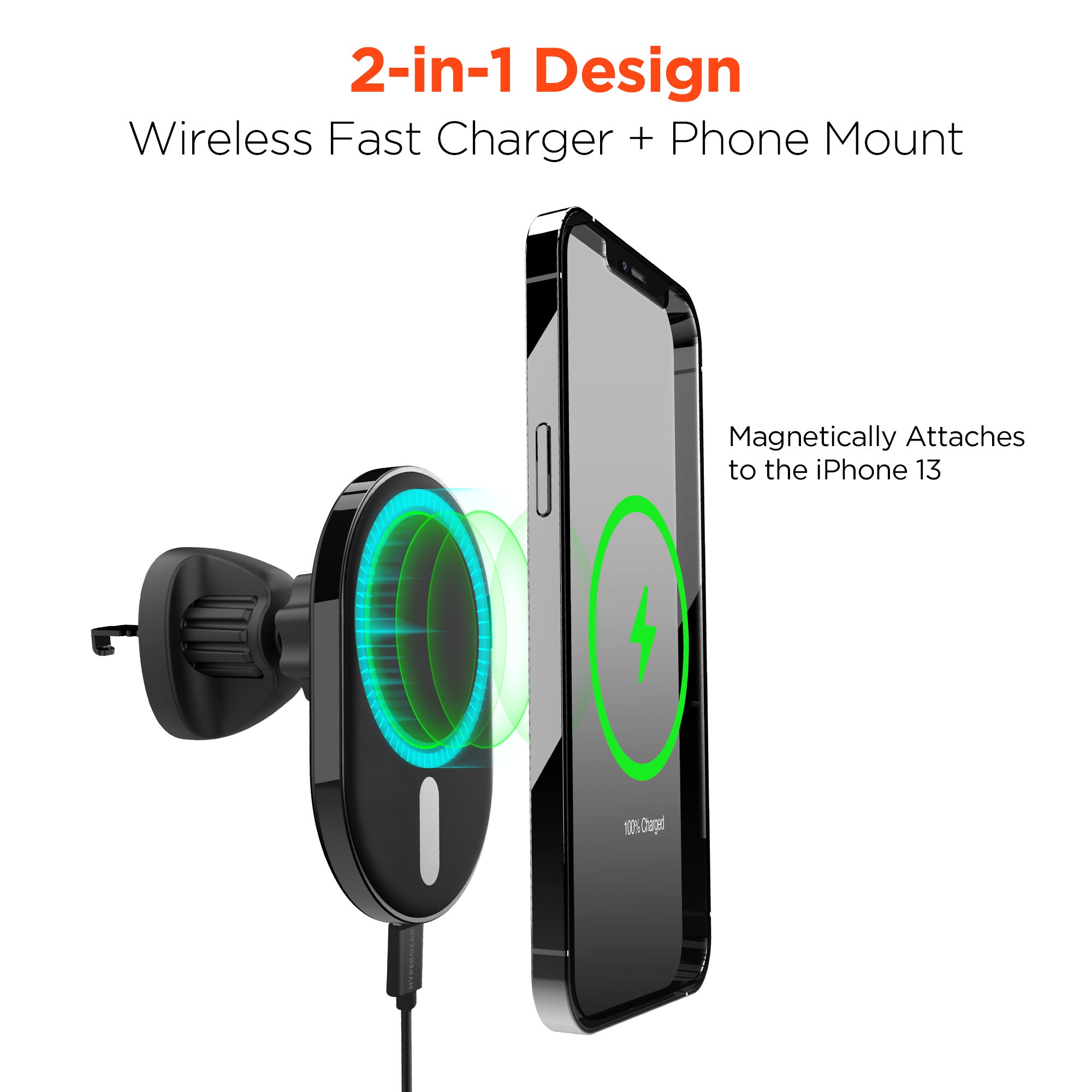 MagVent Magnetic Wireless Fast Charging Mount for iPhone 15, 14, 13 Series | Vent | Black