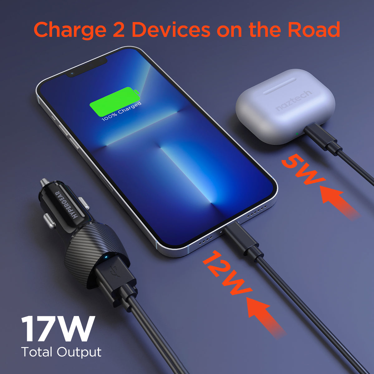 Dual USB Car Charger Adapter for iPhone, Android HyperGear HYPERGEAR