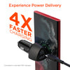 SpeedBoost 25W USB-C PD + 12W USB Fast Car Charger with PPS | Includes 4ft USB-C Cable | Black