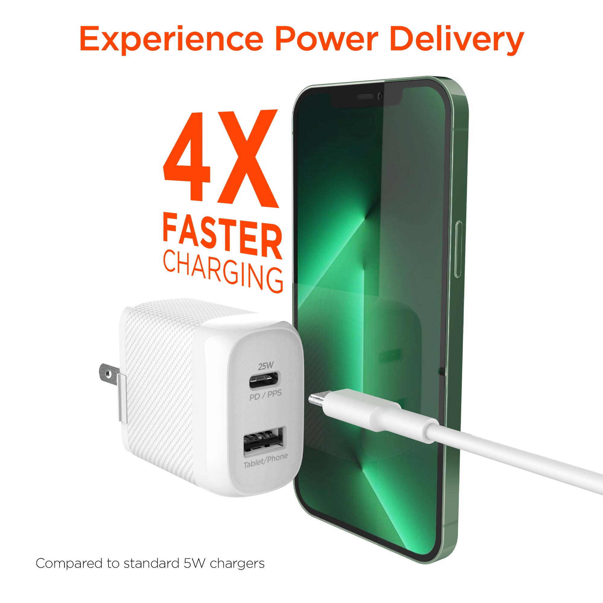 SpeedBoost 25W USB-C PD + 12W USB Fast Wall Charger with PPS | 6ft MFi Lightning Cable | White