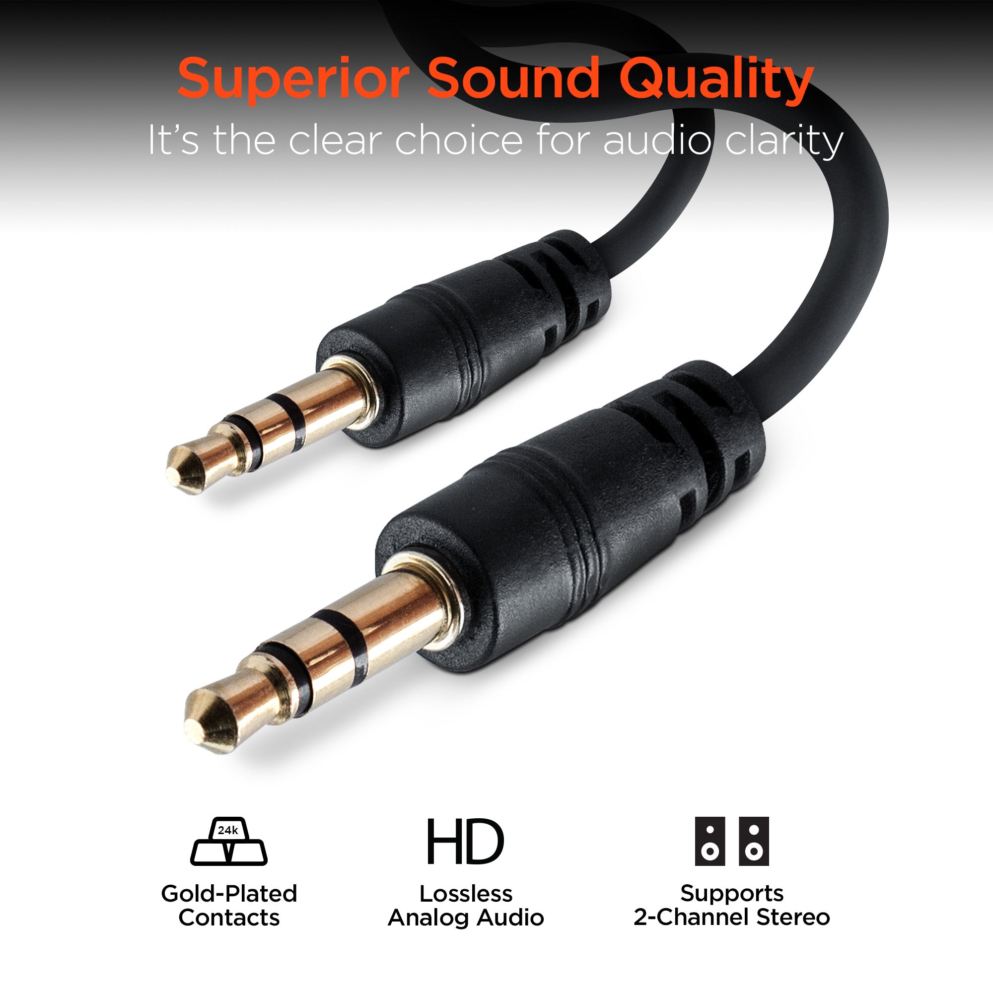 3.5mm Aux Audio Cable | 2ft | Black