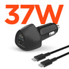 SpeedBoost 25W USB-C PD + 12W USB Fast Car Charger with PPS | Includes 4ft USB-C Cable | Black