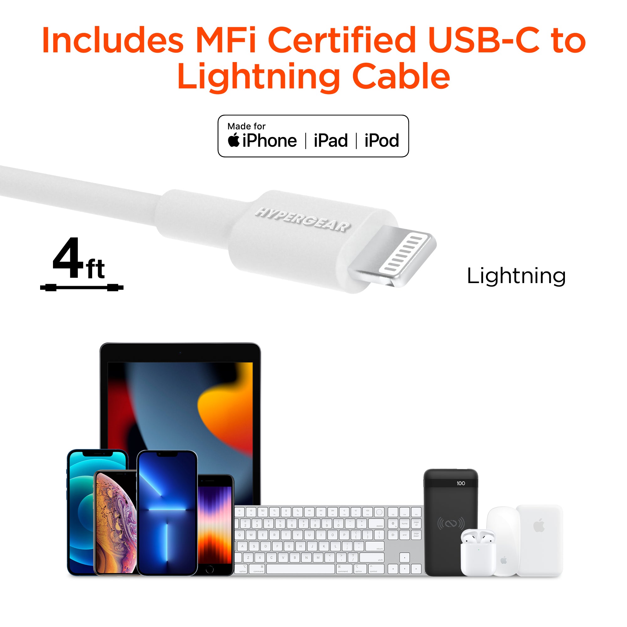 SpeedBoost 25W USB-C PD + 12W USB Fast Car Charger with PPS | Includes 4ft MFi Lightning Cable | White