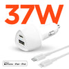 SpeedBoost 25W USB-C PD + 12W USB Fast Car Charger with PPS | Includes 4ft MFi Lightning Cable | White