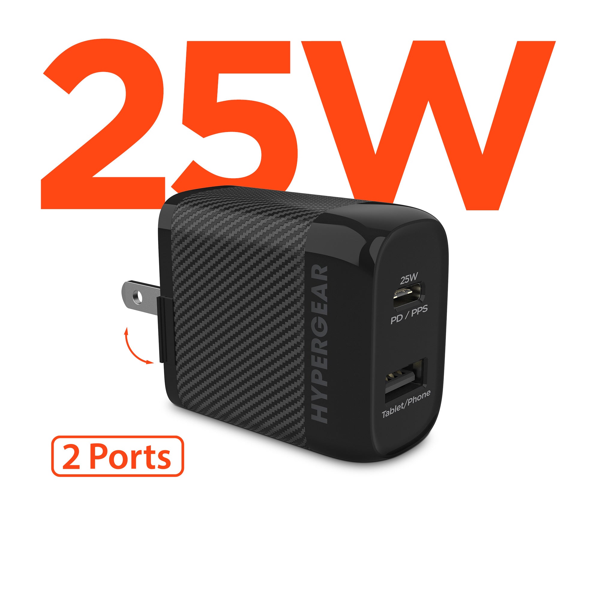 SpeedBoost 25W USB-C & 12W USB Wall Charger with PD/PPS | Black