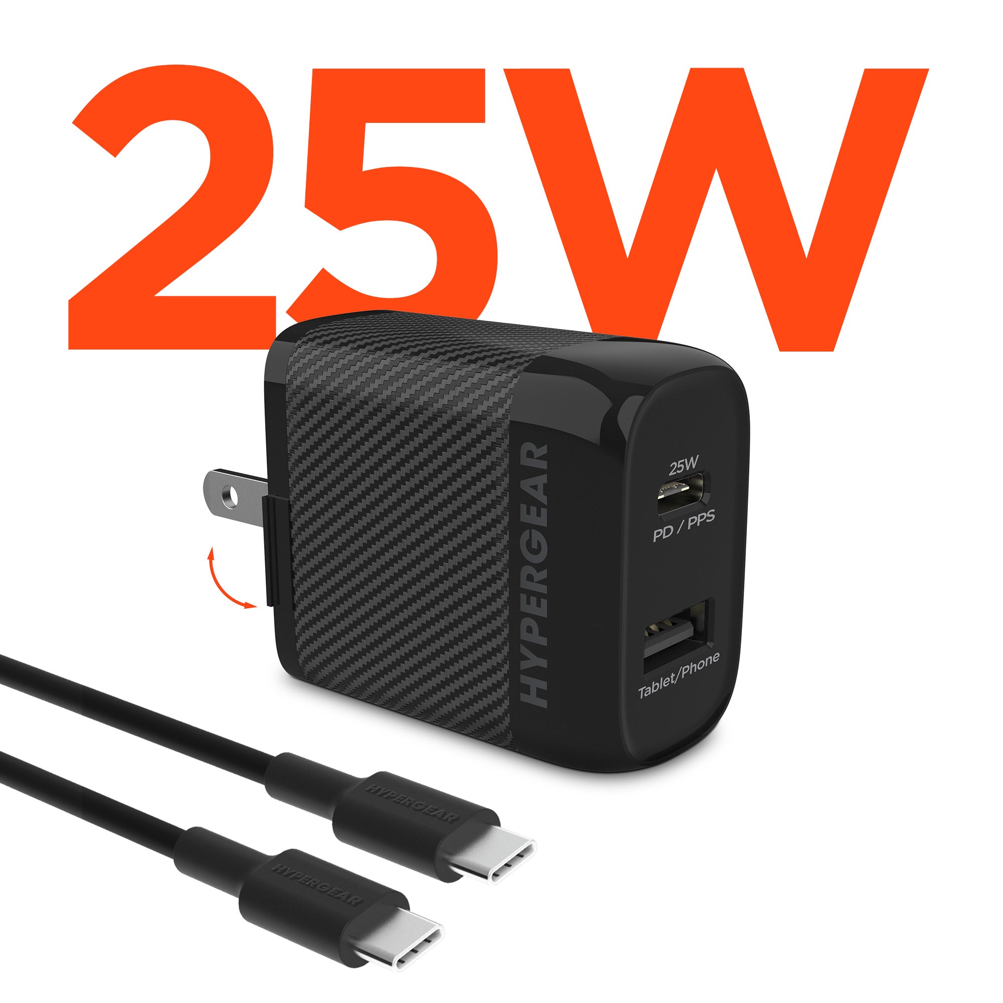 25W Dual Fast Wall Charger with 6ft USB-C Cable HyperGear