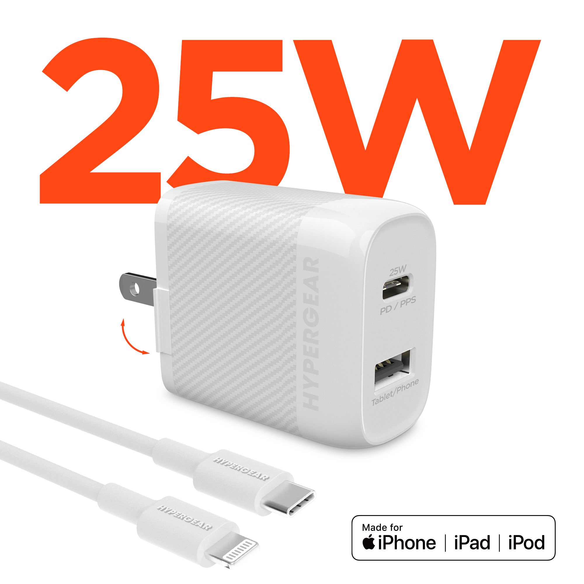 SpeedBoost 25W USB-C PD 12W USB Fast Wall Charger with PPS 6ft