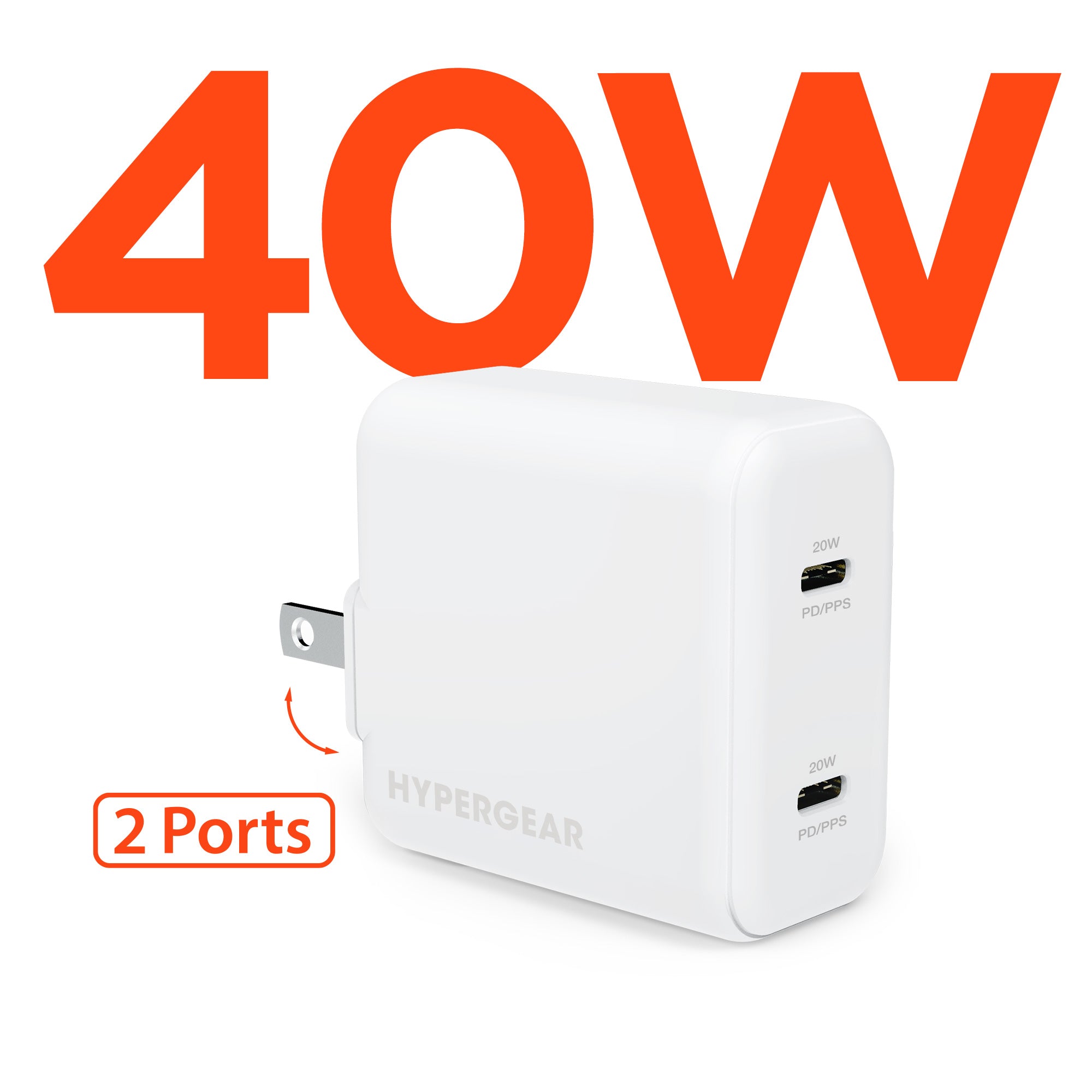 SpeedBoost 20W USB-C PD + 20W USB-C PD Fast Wall Charger with PPS | White