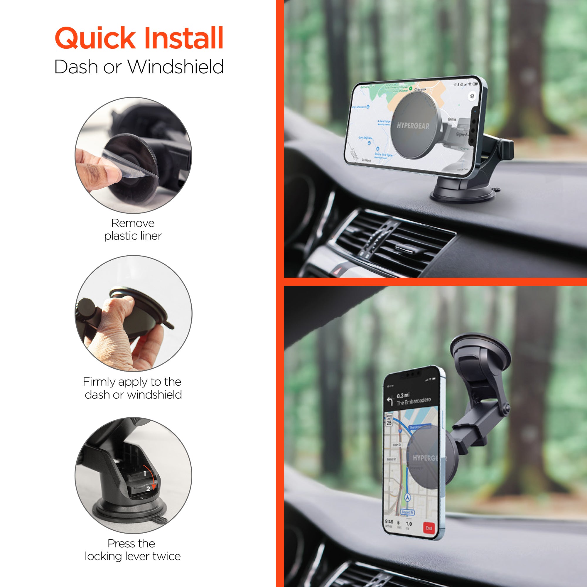 Mag Grip Phone Mount Kit with MagSafe |Vent + Dash + Windshield | Black