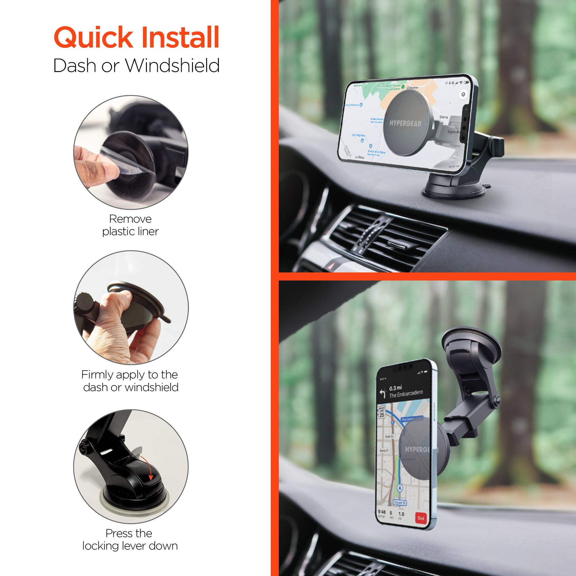Mag Grip Phone Mount Kit with MagSafe | Vent + Dash + Windshield | for iPhone 15, 14, 13 Series |Black