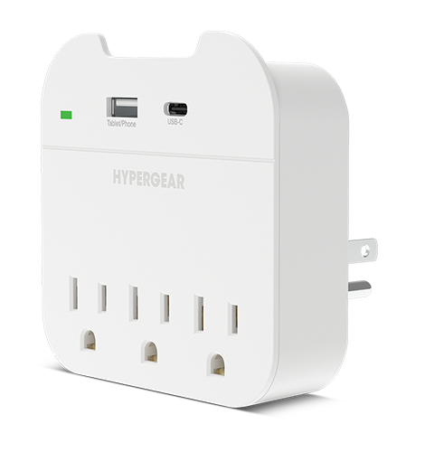 Multi Plug 5 Outlet Extender with USB-C & USB Ports | White – HYPERGEAR