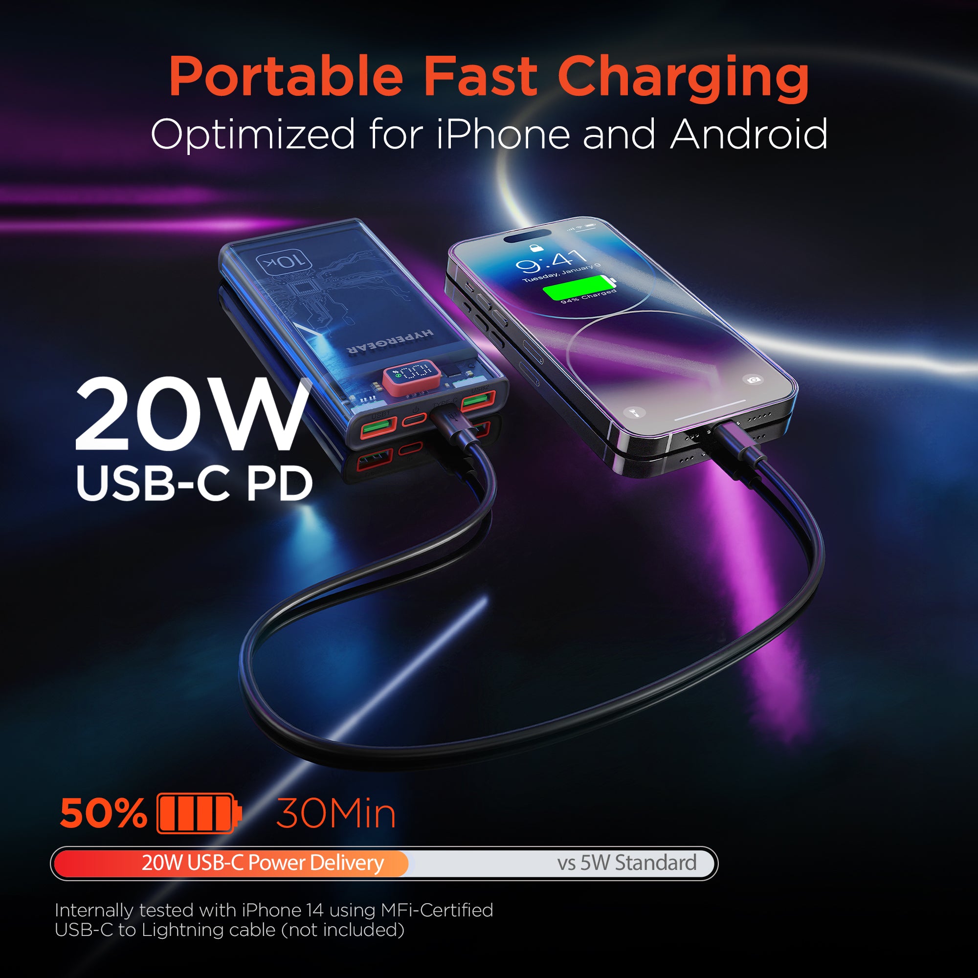 10,000mAh | ClearCharge Transparent Fast Charge Power Bank with 