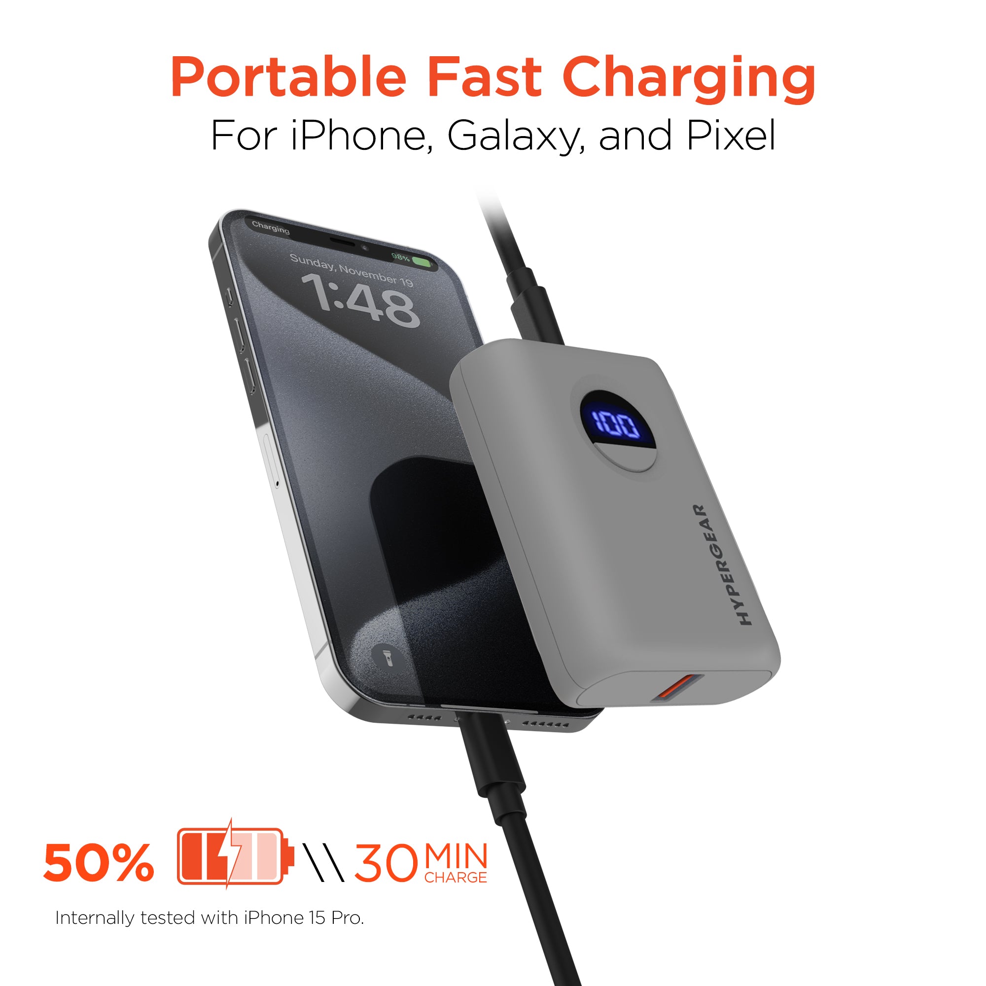 10,000mAh | Power Pack Pro Fast Charge Power Bank with 20W USB-C PD PPS and Digital Display | Gray