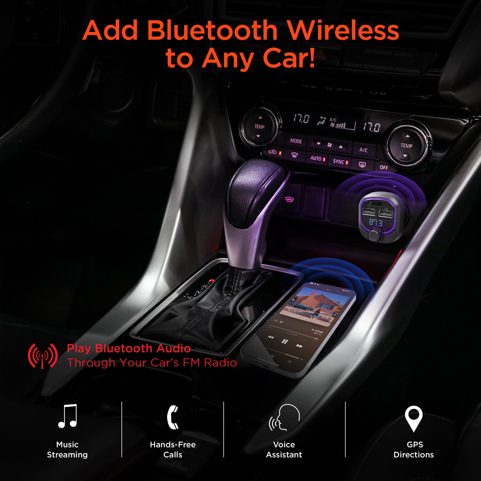 IntelliCast Road FM Transmitter Car Charger | Black