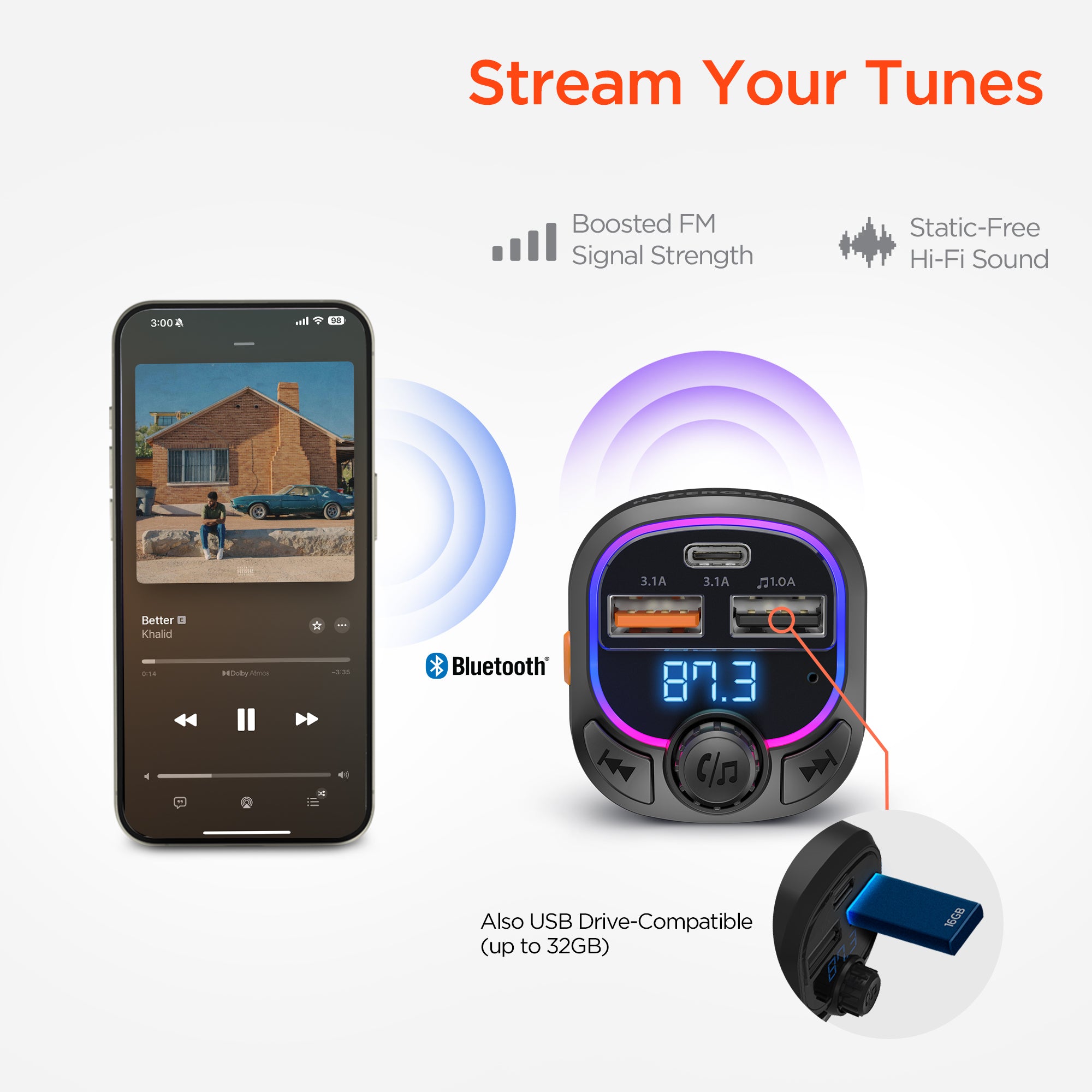 IntelliCast Road FM Transmitter Car Charger | Black