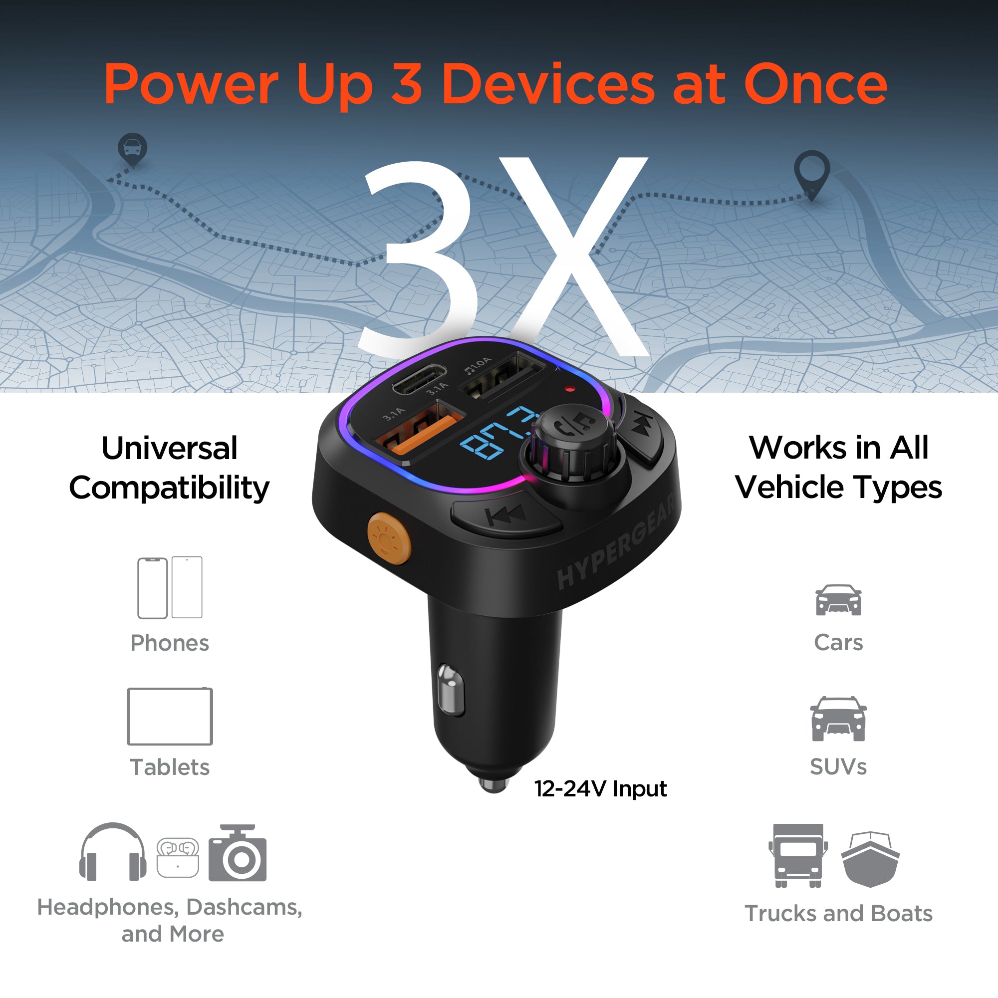 IntelliCast Road FM Transmitter Car Charger | Black