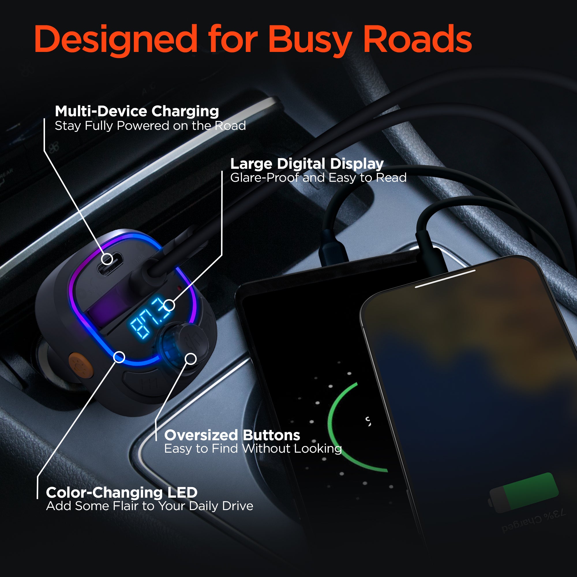 IntelliCast Road FM Transmitter Car Charger | Black – HYPERGEAR