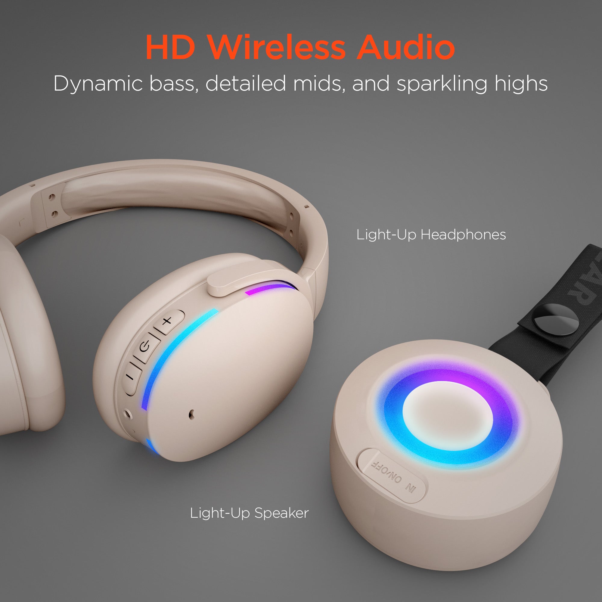 Wireless Audio Essentials Duo | Light-Up Speaker + Headphones | Nude