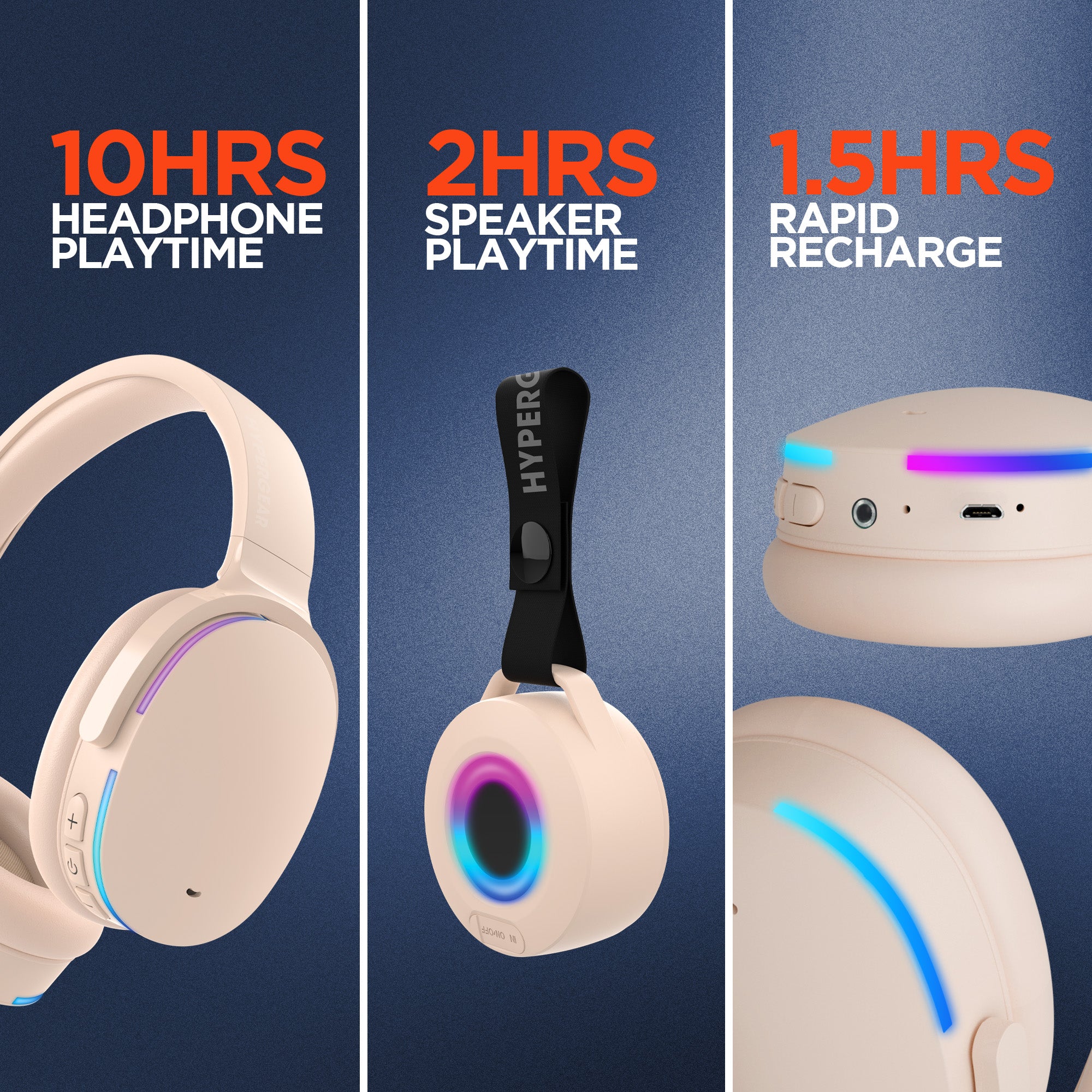 Wireless Audio Essentials Duo | Light-Up Speaker + Headphones | Nude