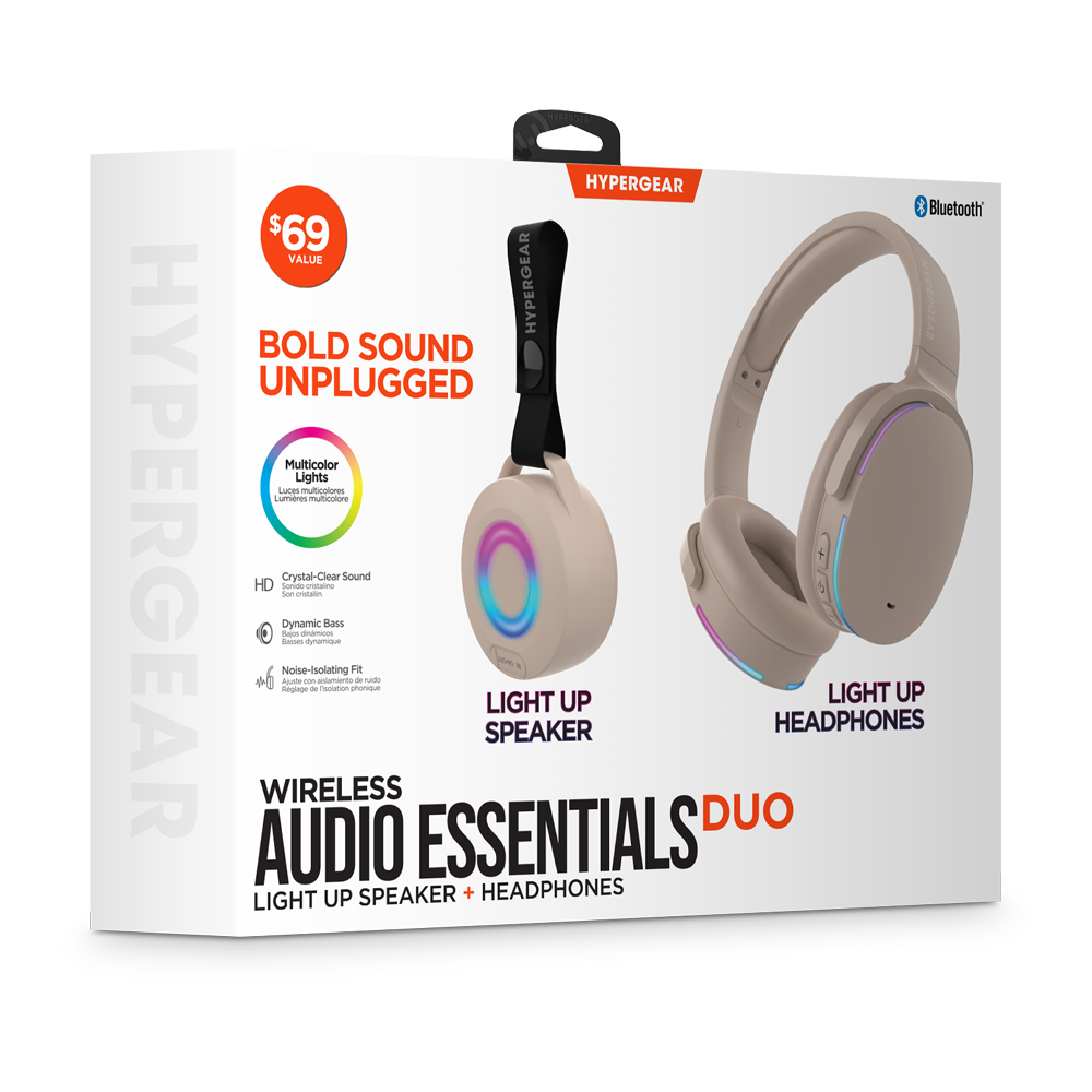 Wireless Audio Essentials Duo | Light-Up Speaker + Headphones | Nude