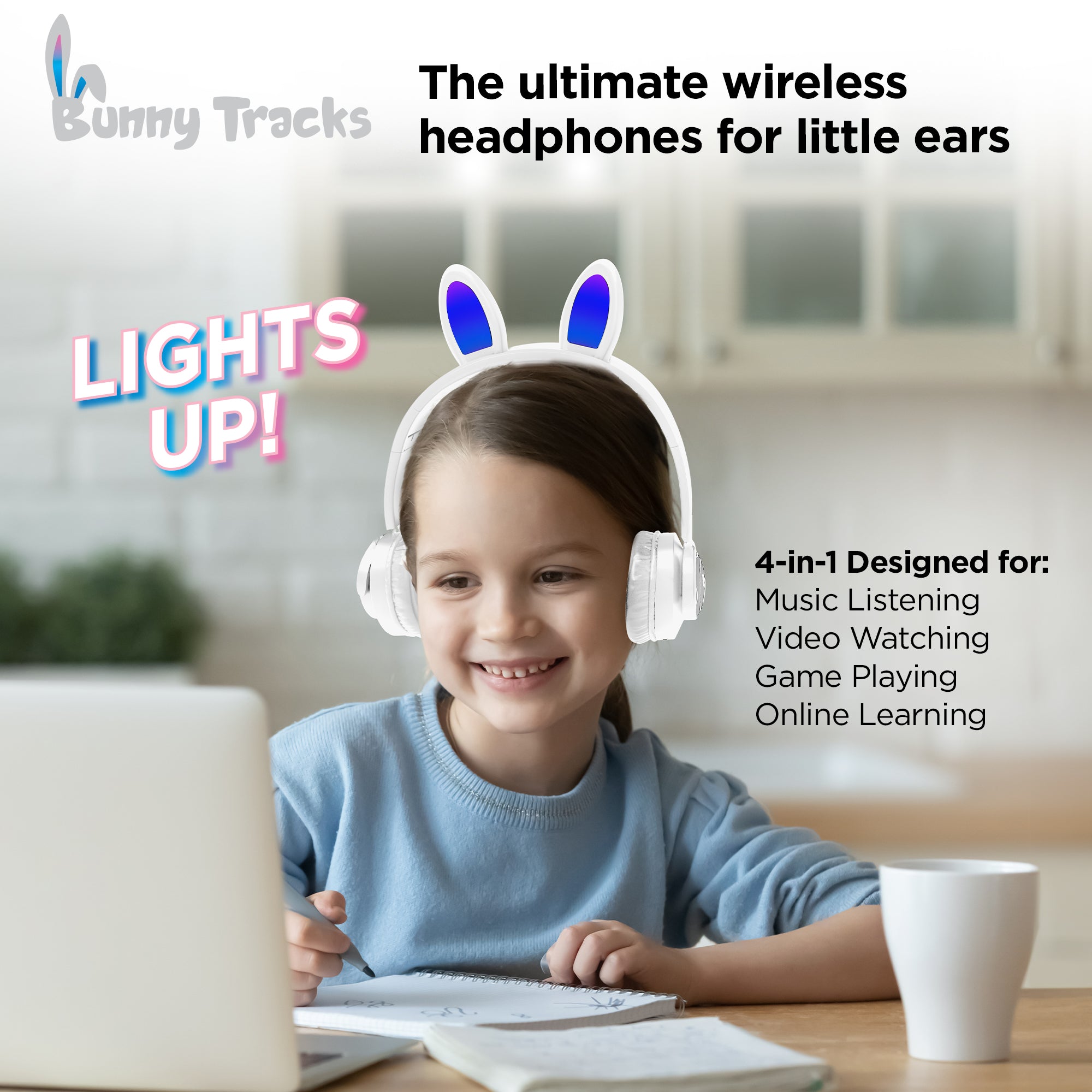 Bunny Tracks Wireless Light-Up Headphones | White