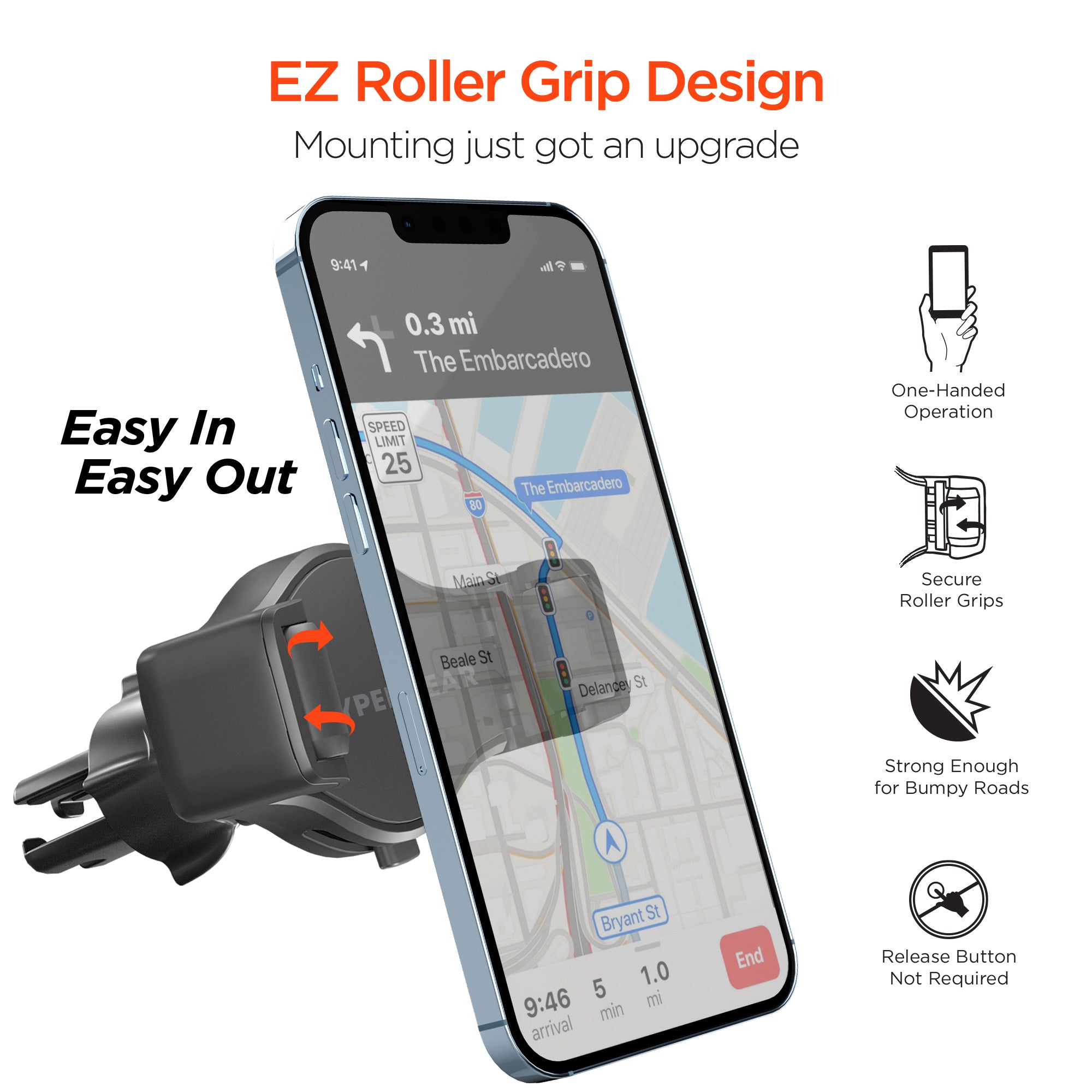 Roller Grip Phone Mount Kit | Vent + Dash + Windshield | Black