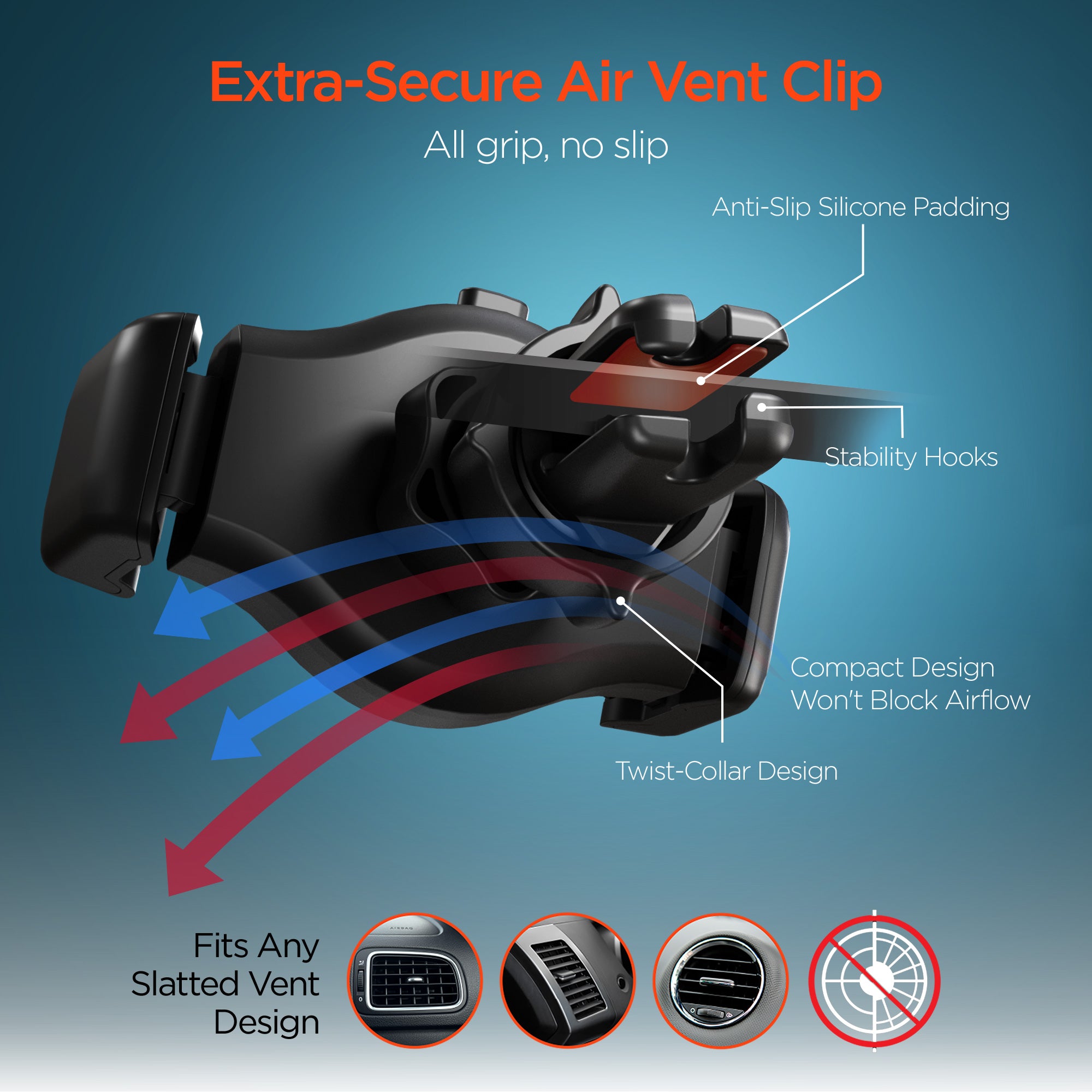 Roller Grip Phone Mount Kit | Vent + Dash + Windshield | Black