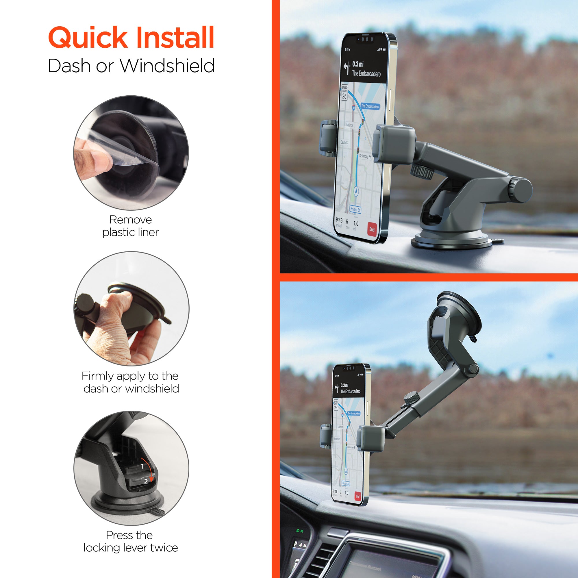 Roller Grip Phone Mount Kit | Vent + Dash + Windshield | Black