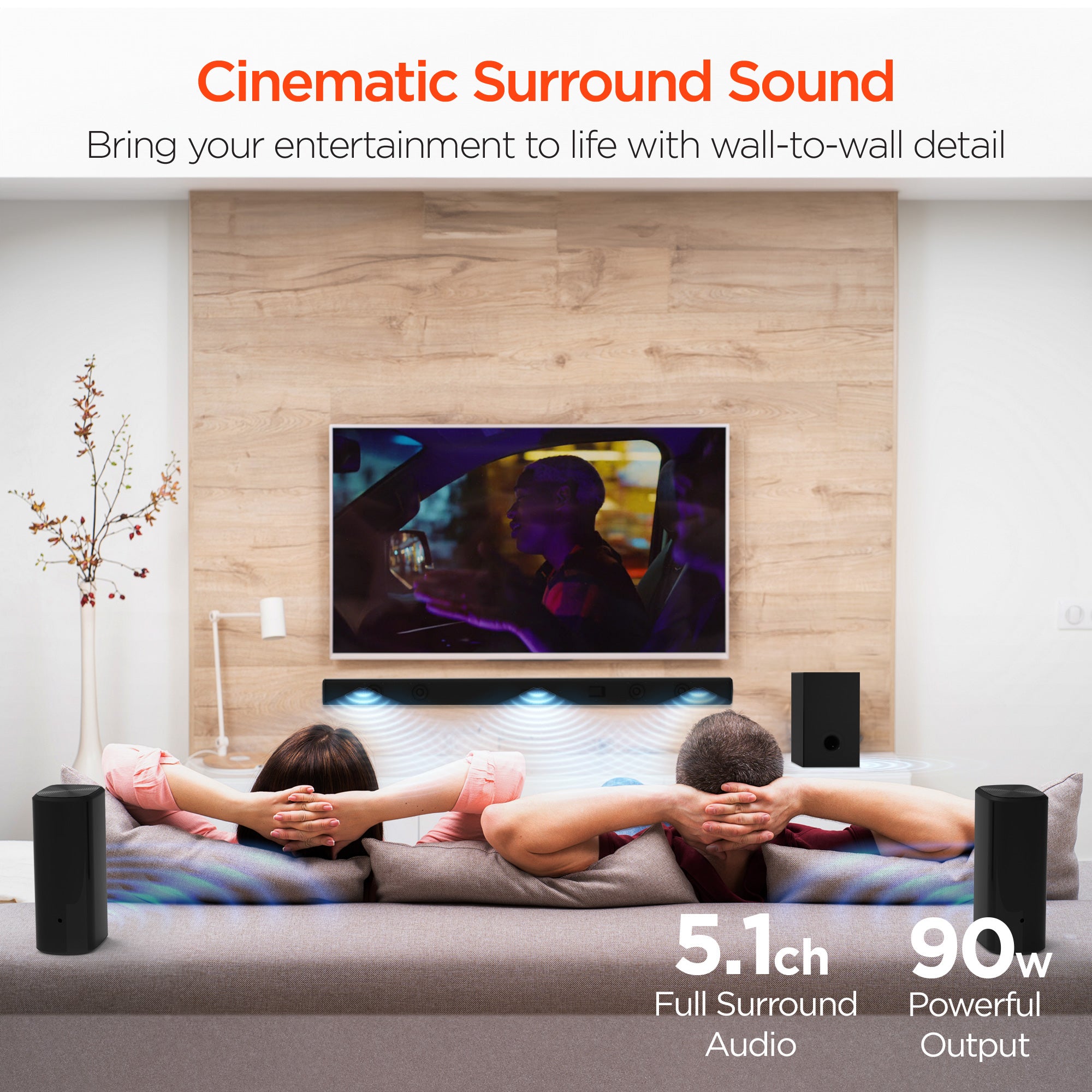 SB51a 5.1 Home Theater Surround Sound System | Soundbar + Speakers + Subwoofer | Black