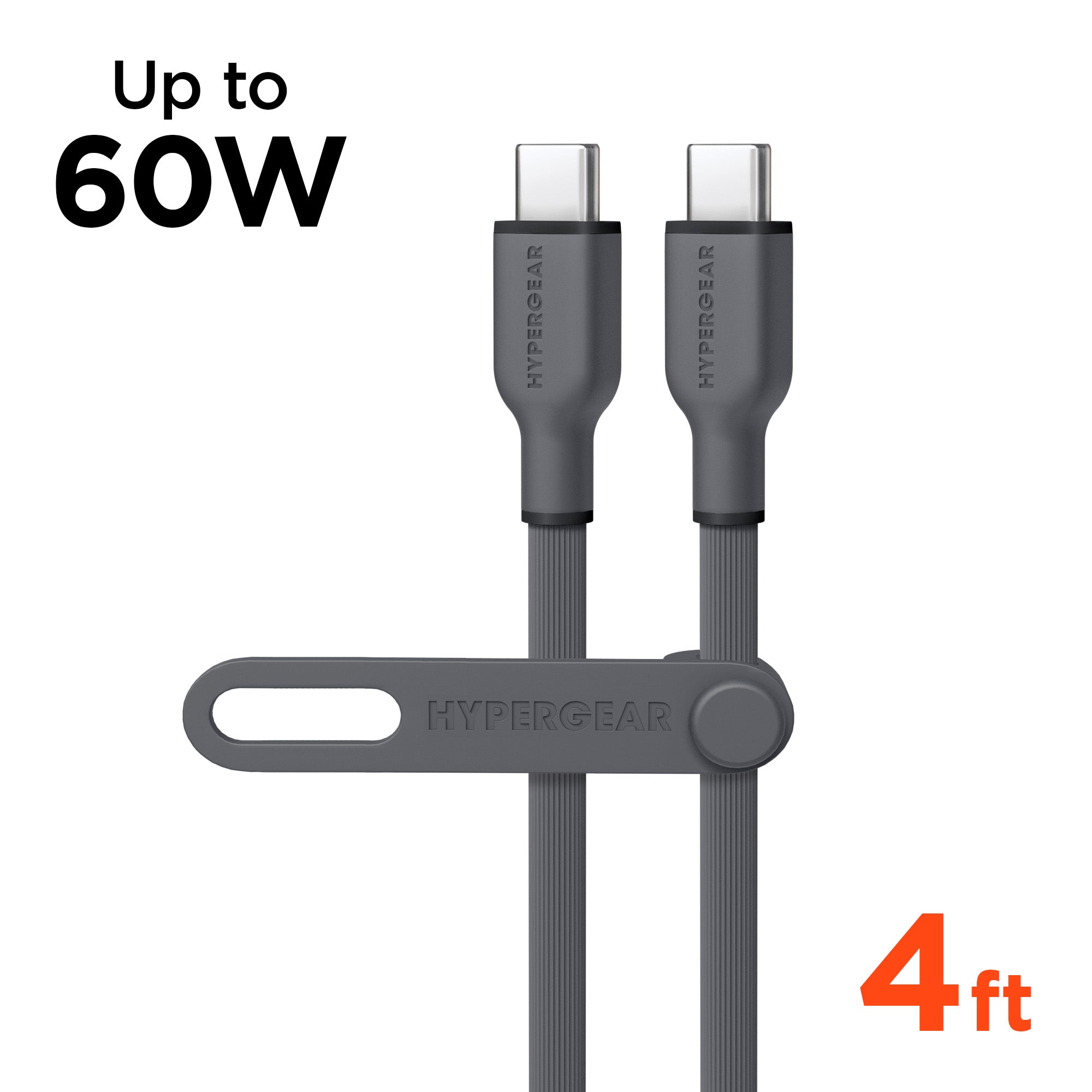 Flexi Pro USB-C to USB-C Soft-Touch Silicone Fast Charge Cable | 4ft | Gray