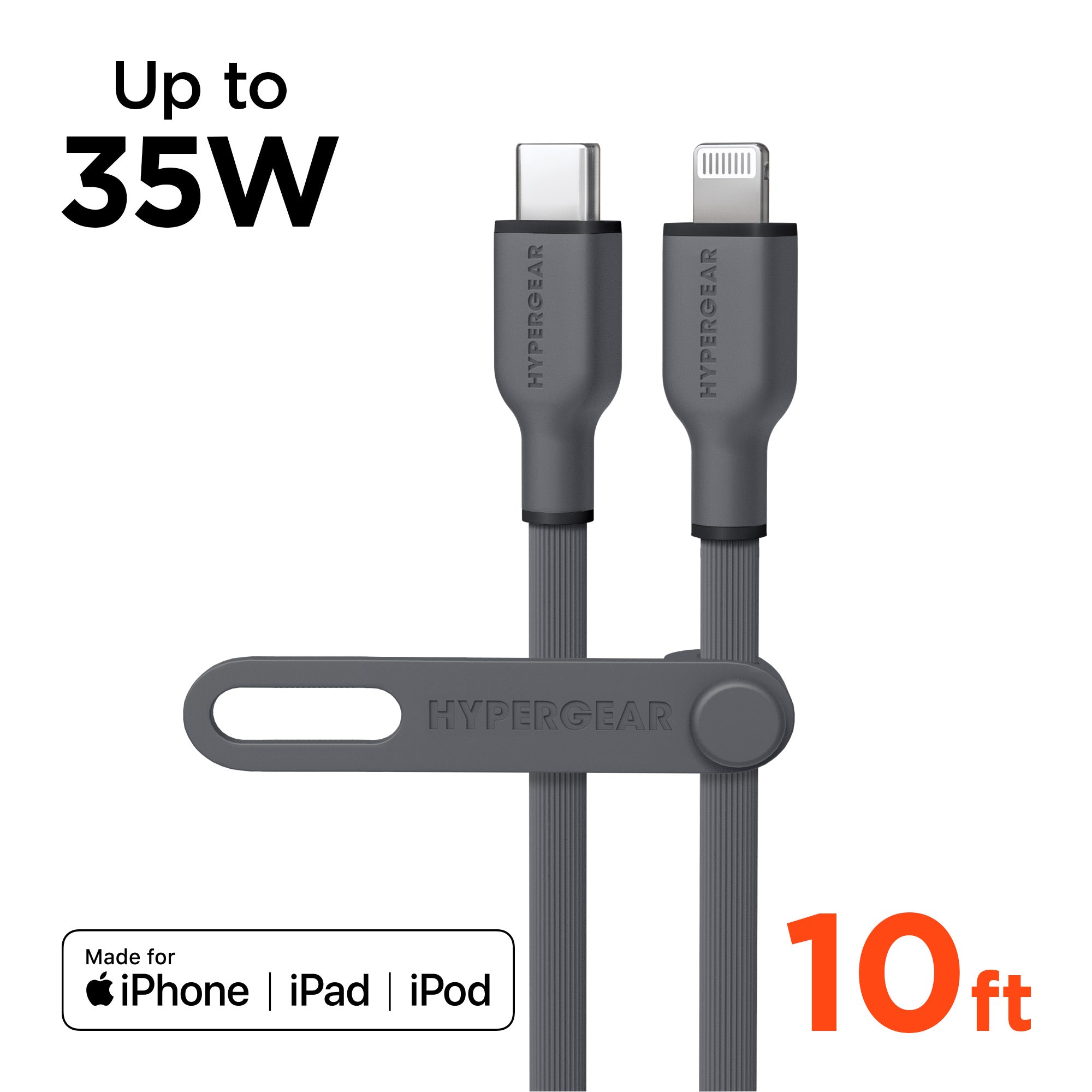 Flexi Pro USB-C to Lightning Soft-Touch Silicone Fast Charge Cable | 10ft | Gray