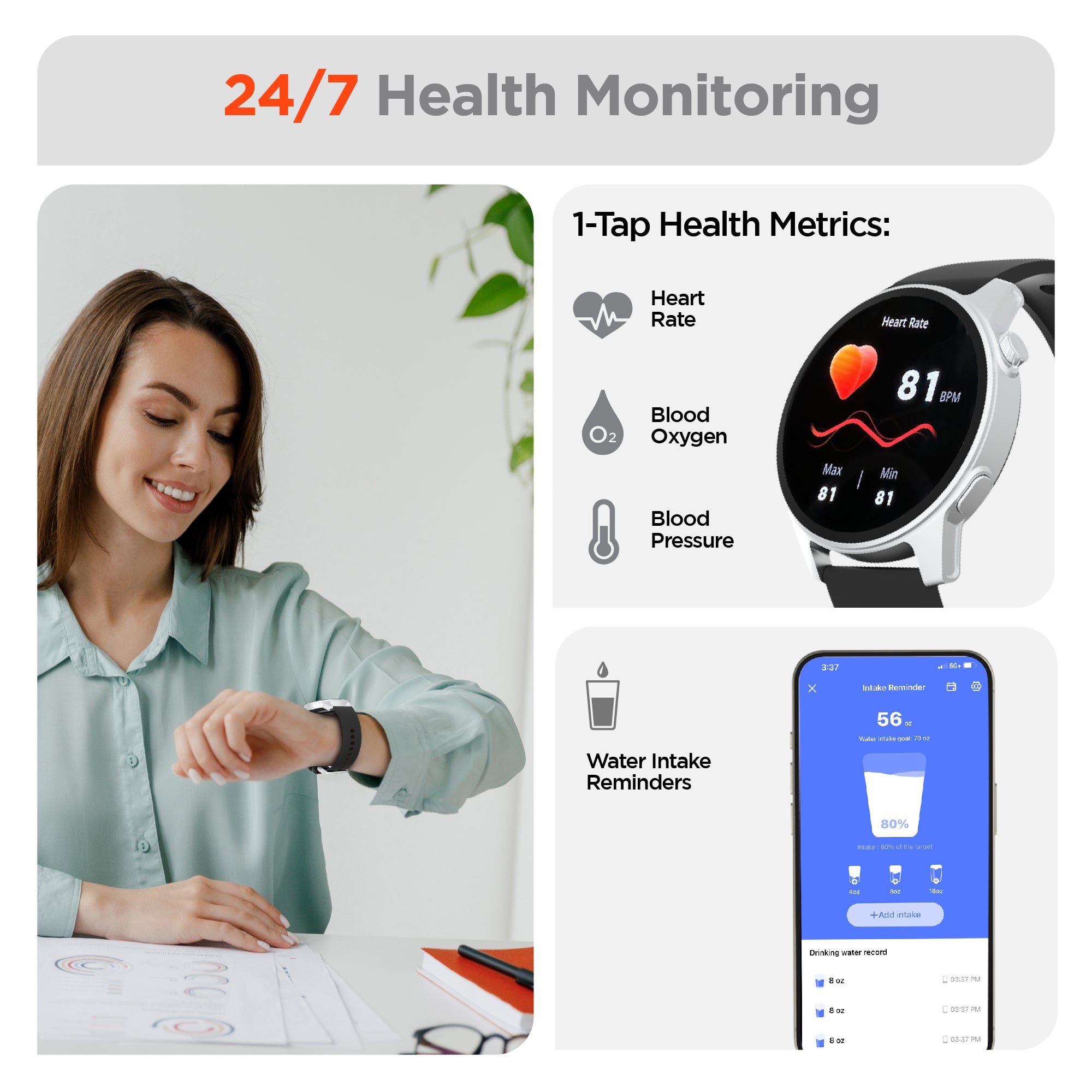 Activ8 Mini Activ8 Smartwatch + Fitness Tracker | Compatible with iPhone and Andro ...