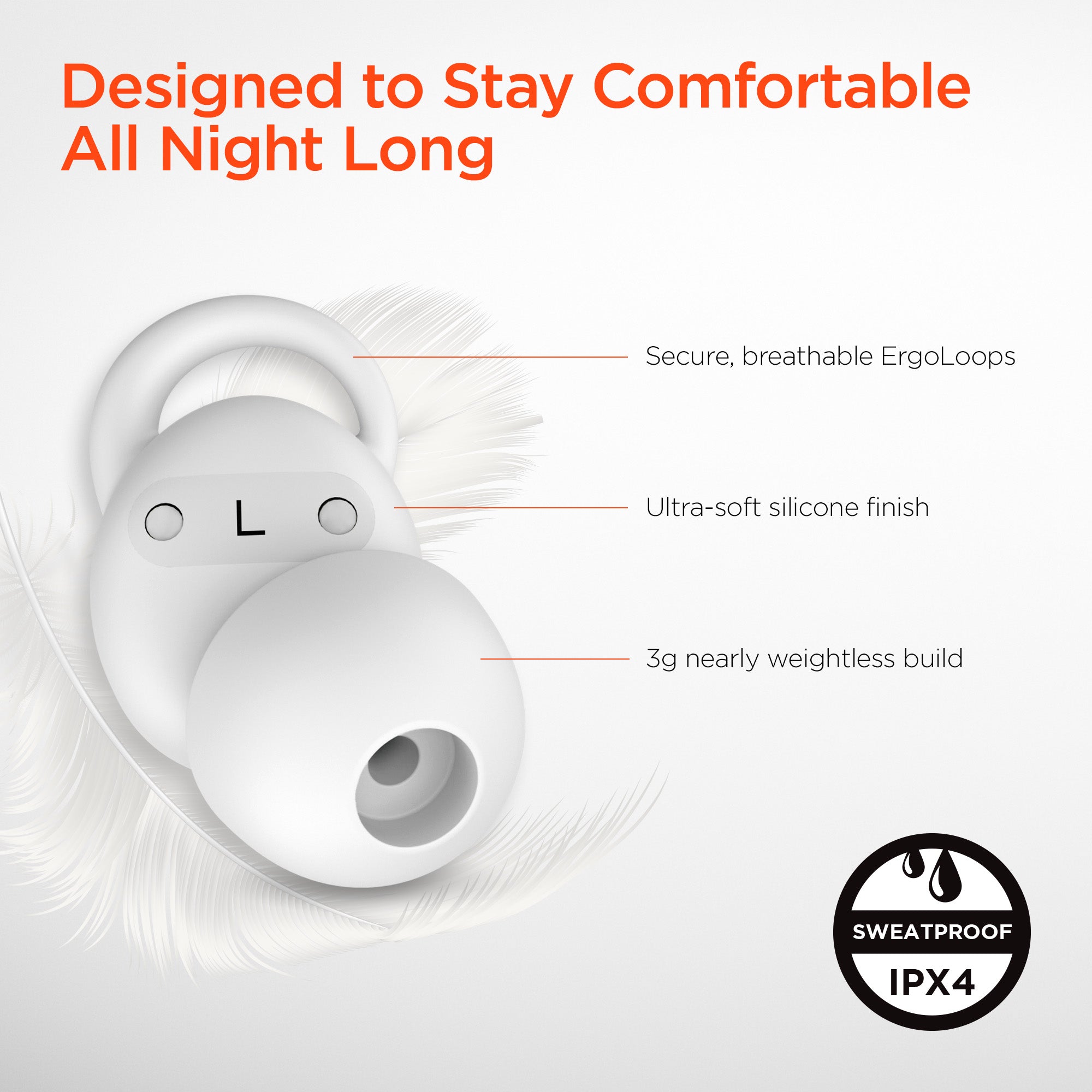 SleepEEZ Mini Noise-Blocking True Wireless Earbuds for Sleeping | White