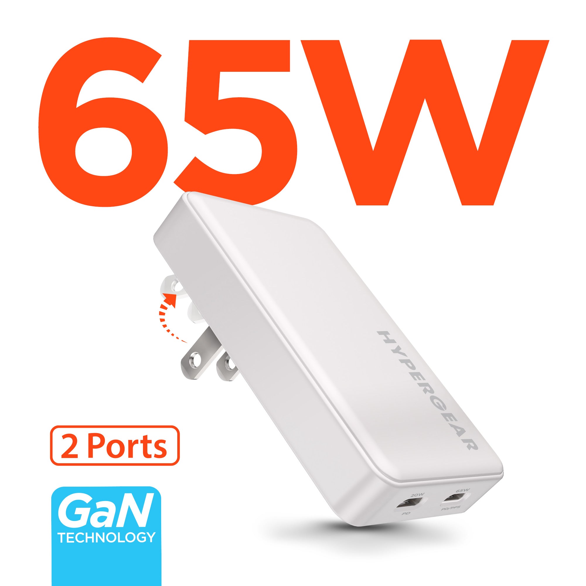 SpeedBoost 65W Dual USB-C PD Ultra-Slim GaN Laptop Charger with PPS | White