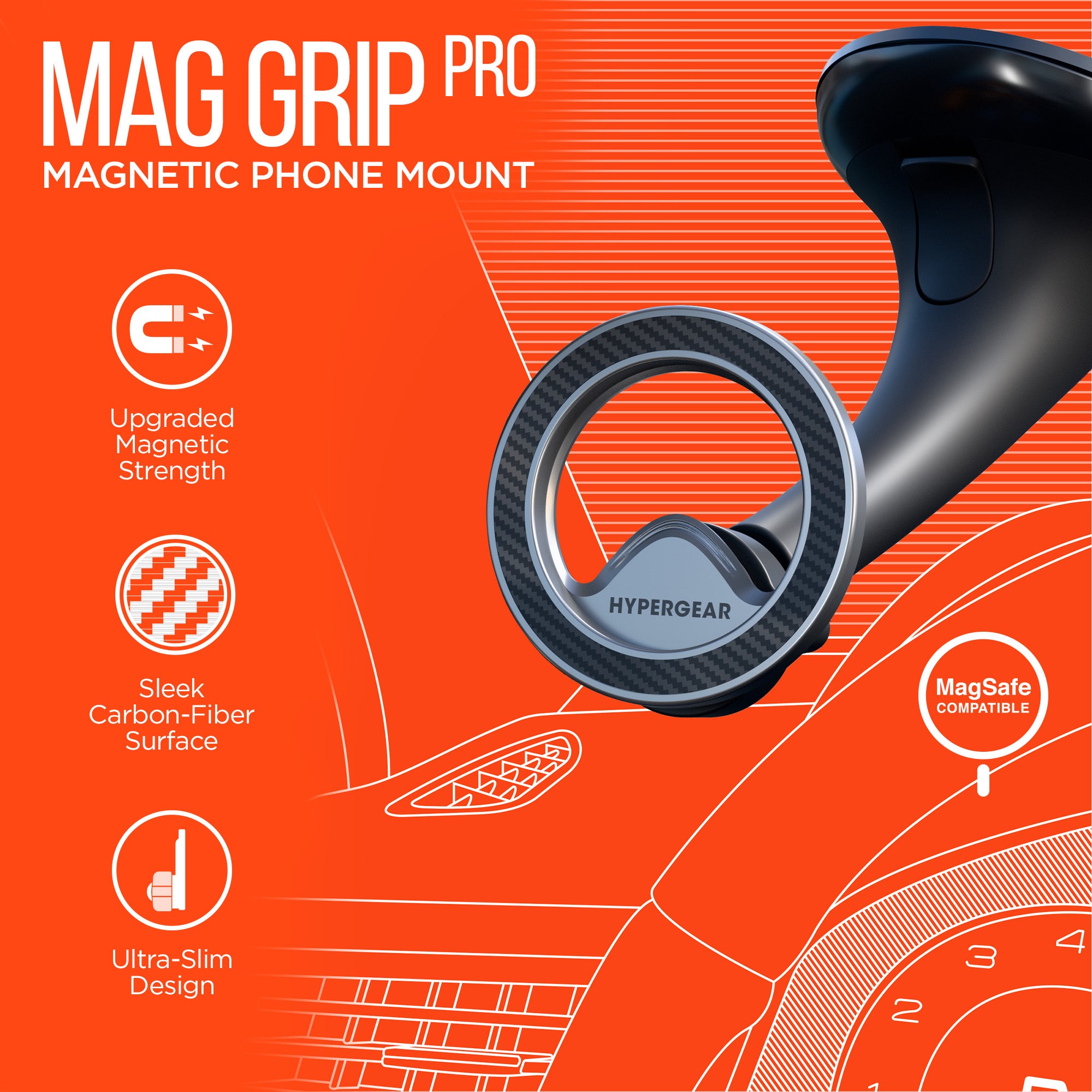 Mag Grip Pro Magnetic Phone Mount | Windshield | Silver – HYPERGEAR