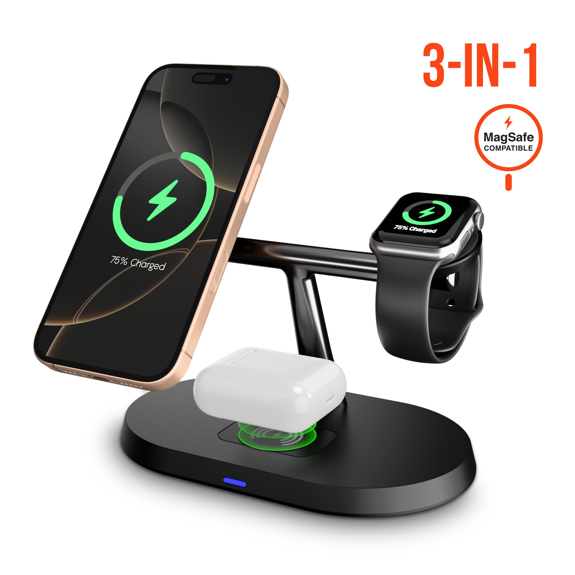 MaxCharge Pro 3-in-1 Wireless Charging Stand with 15W Magnetic