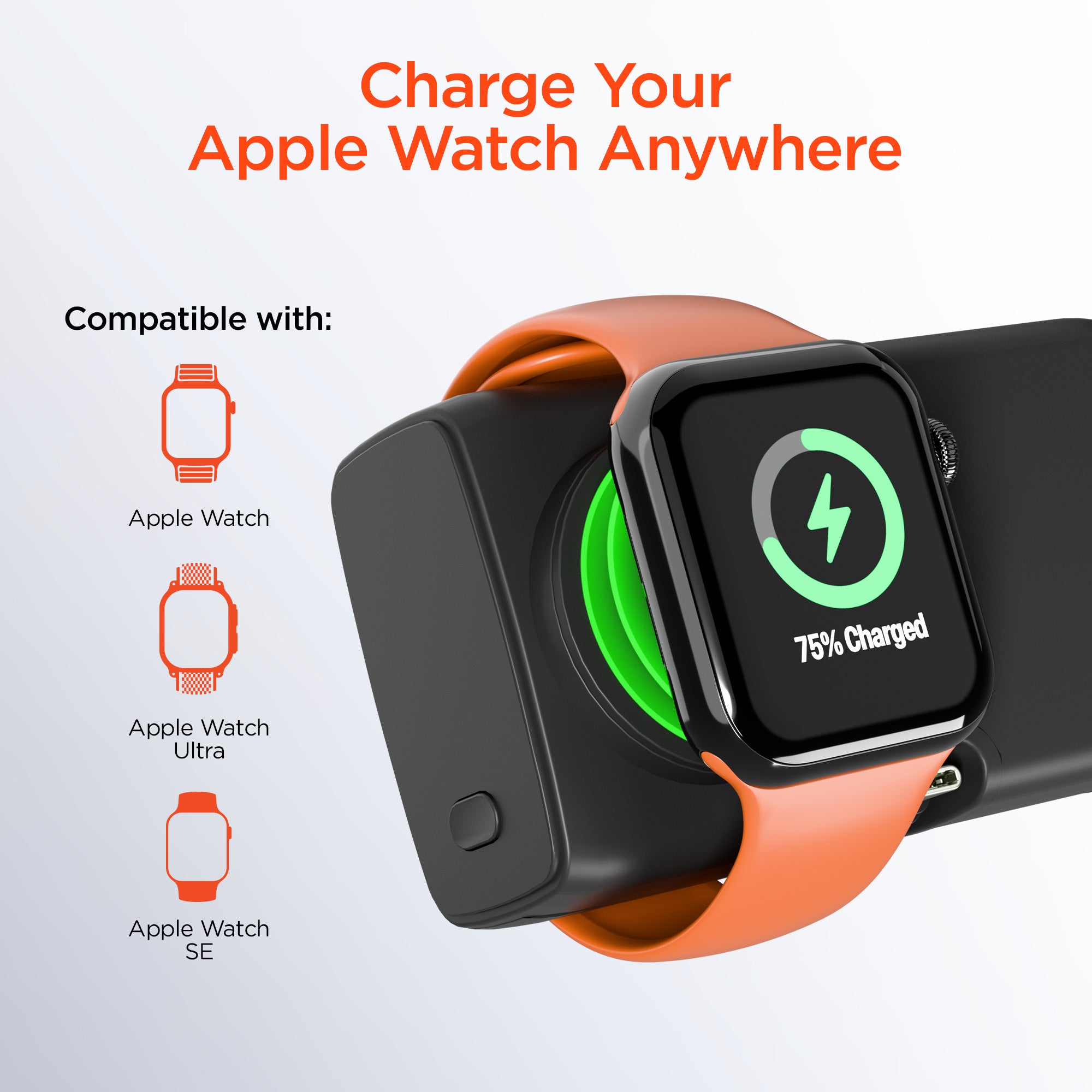 5,000mAh | Power Pack Nano Ultra-Mini Power Bank with Built-In Apple Watch Charger | Black