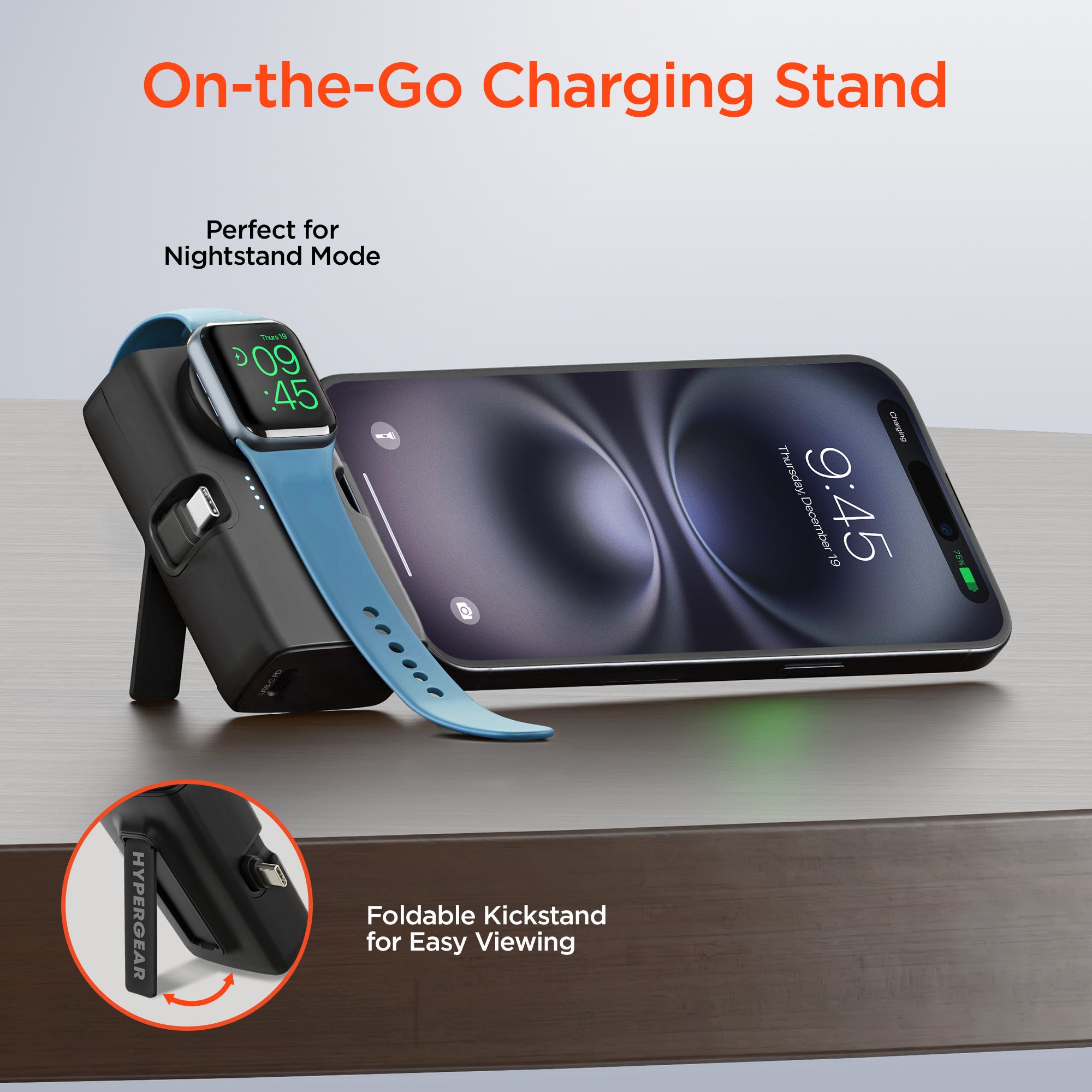 5,000mAh | Power Pack Nano Ultra-Mini Power Bank with Built-In Apple Watch Charger | Black