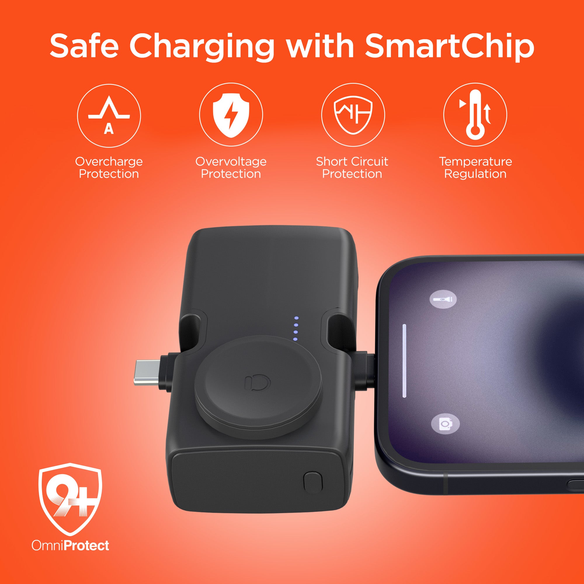 5,000mAh | Power Pack Nano Ultra-Mini Power Bank with Built-In Apple Watch Charger | Black